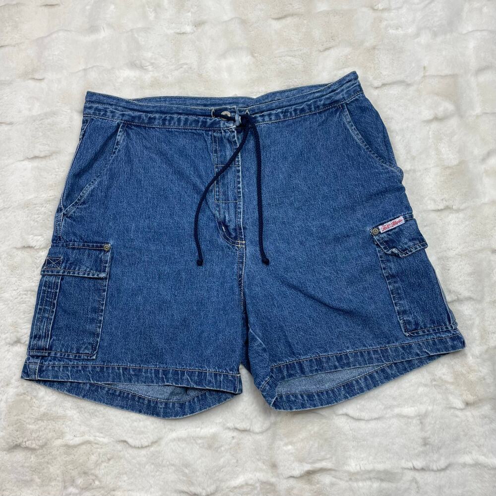 🔥Vintage 90s Y2K Bill Blass High Waist Mom Bareback Cargo Denim Shorts Size M